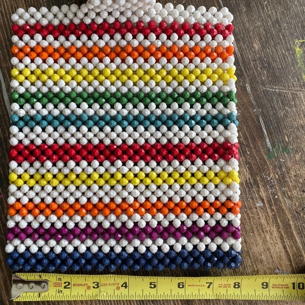 NWT handcrafted beaded bag with wooden handles💃
